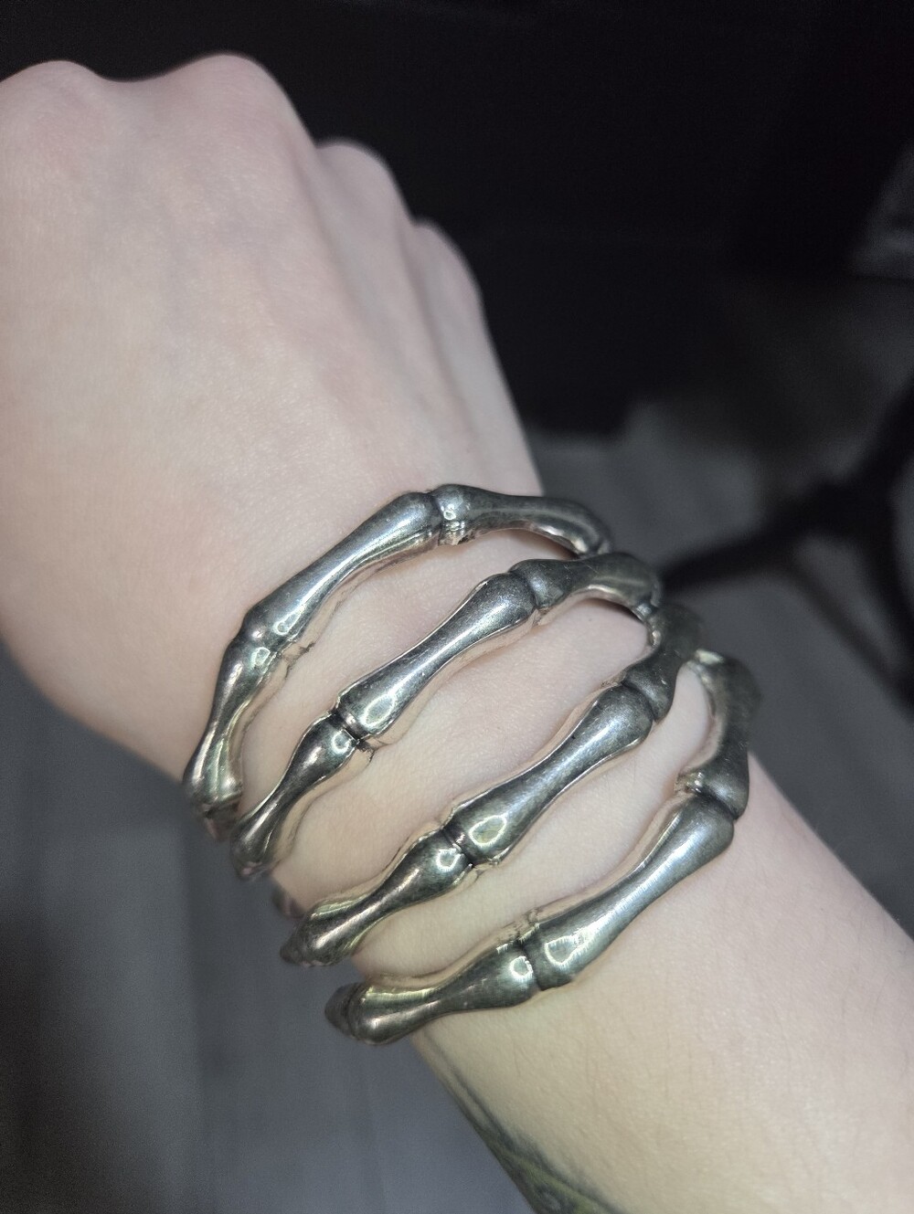 Silver Cuff Clamp Skeleton Hand Bone Bracelet Goth Emo Punk Halloween Jewelry